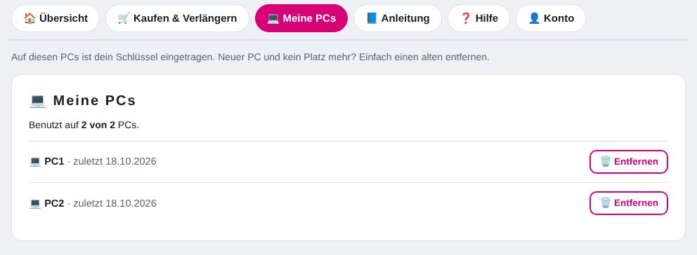 Reiter „💻 Meine PCs“